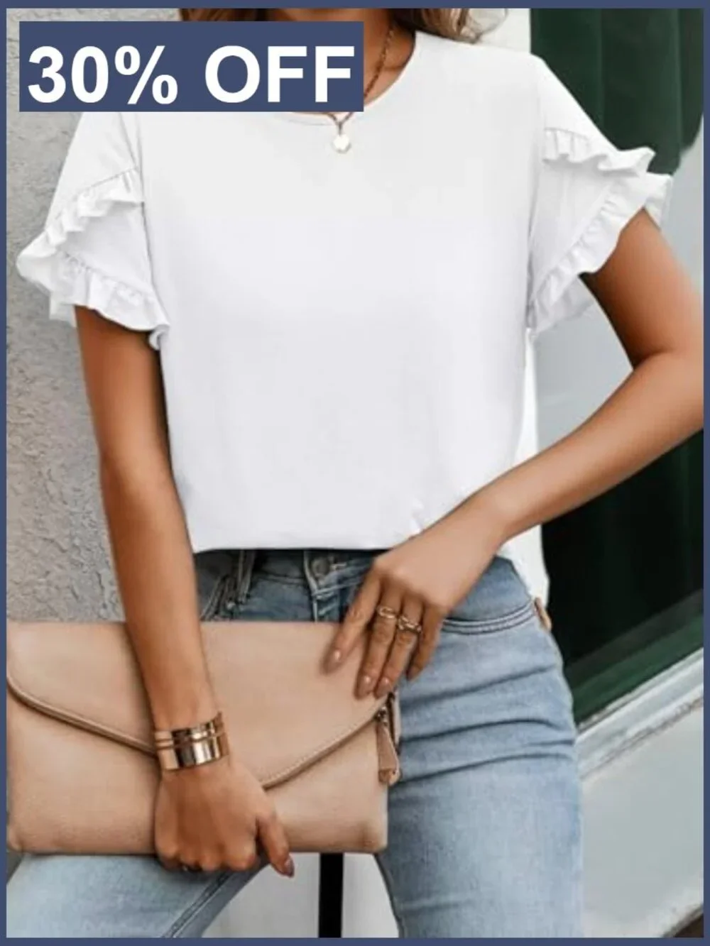 Short Sleeve Ruffle Crewneck Blouse for Work Casual - Picture 5 of 7
